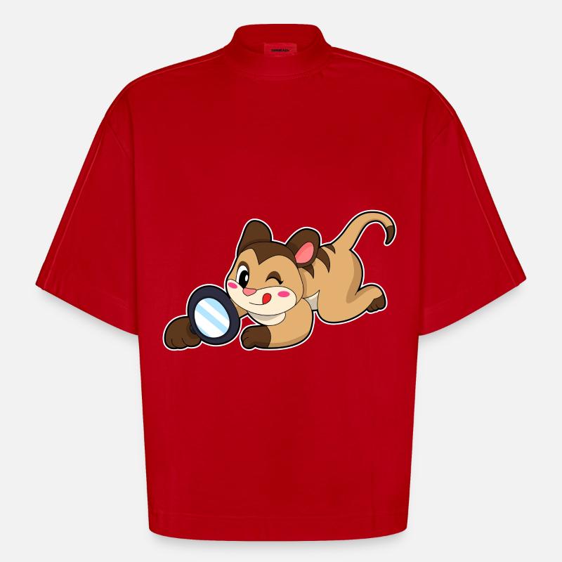 Erdmännchen mit Lupe - Heavyweight Oversized Organic Boxy T-Shirt Made in EU - Rot
