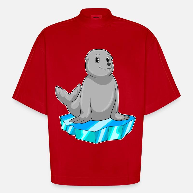 Seehund mit Eisscholle - Heavyweight Oversized Organic Boxy T-Shirt Made in EU - Rot