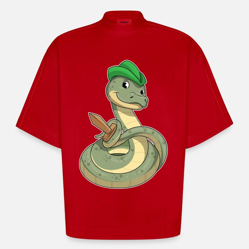 Serpent avec épée - T-shirt bio épais oversize Boxy fabriqué en UE - rouge