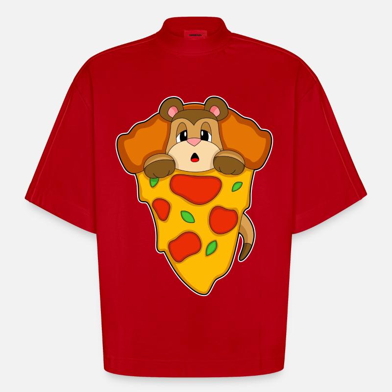Erdmännchen Pizza - Heavyweight Oversized Organic Boxy T-Shirt Made in EU - Rot