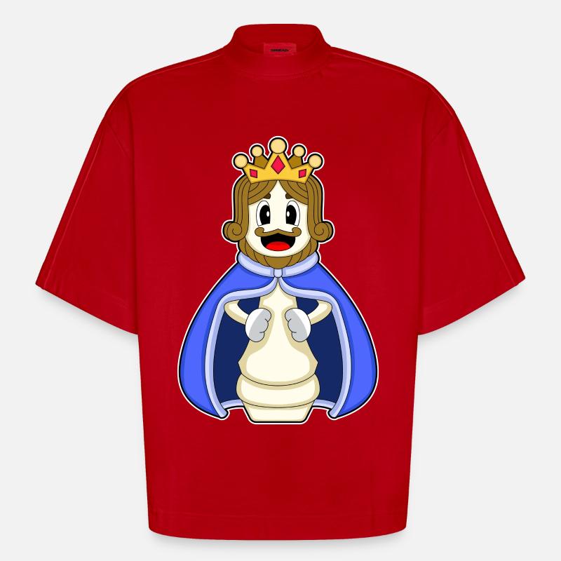 Pièce d’échecs Roi Échecs - T-shirt bio épais oversize Boxy fabriqué en UE - rouge