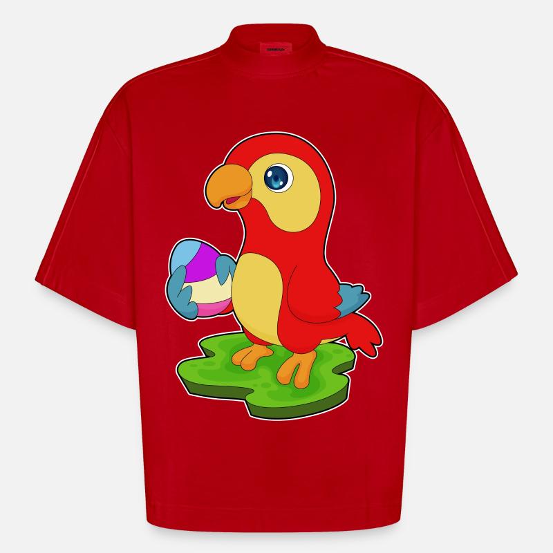 Parrot Easter Easter Egg - Heavyweight Oversized Organic Boxy T-Shirt Made in EU - red