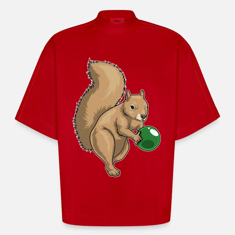 Boule de bowling Squirrel - T-shirt bio épais oversize Boxy fabriqué en UE - rouge