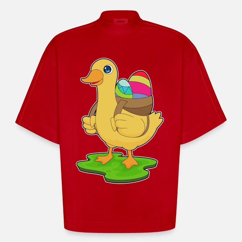 Duck Easter Easter Eggs - Heavyweight Oversized Organic Boxy T-Shirt Made in EU - red
