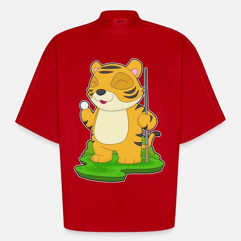 Queue de billard Tiger - T-shirt bio épais oversize Boxy fabriqué en UE - rouge