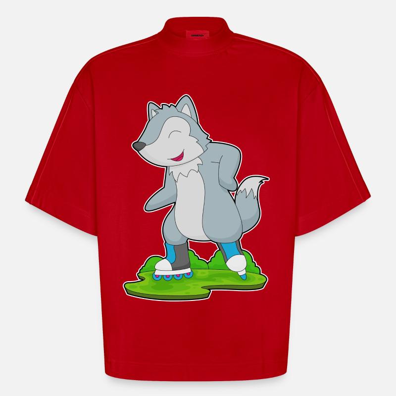Wolf Inline skating Rollschuhe - Heavyweight Oversized Organic Boxy T-Shirt Made in EU - Rot