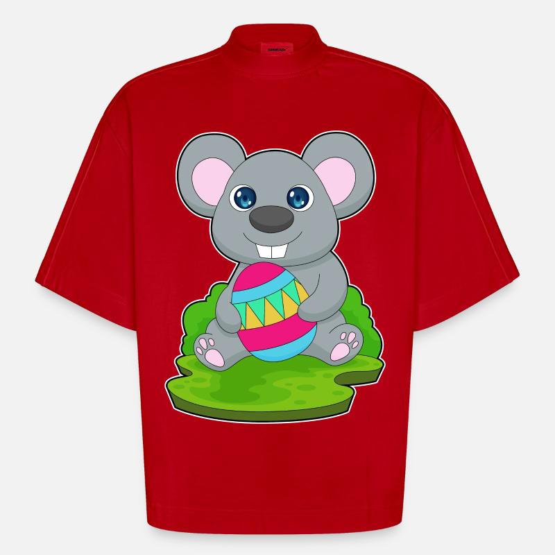 Mouse Easter Easter Egg - Heavyweight Oversized Organic Boxy T-Shirt Made in EU - red