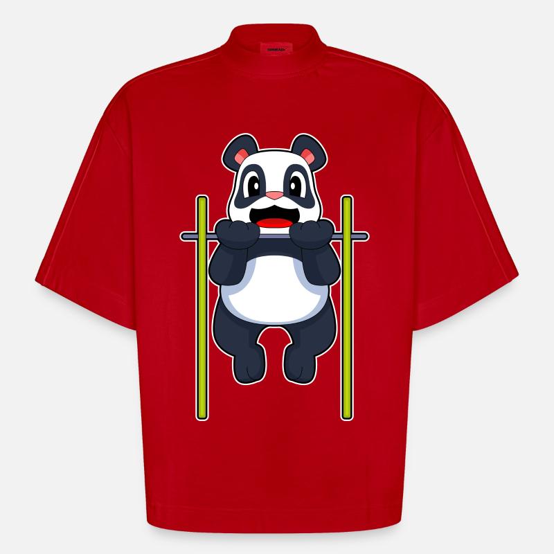 Panda Bodybuilder Pull-ups Bodybuilding - Heavyweight Oversized Organic Boxy T-Shirt Made in EU - red