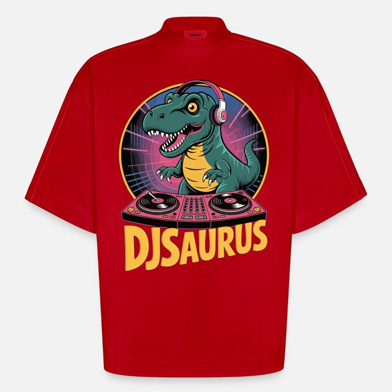 DJsaurus - T-shirt bio épais oversize Boxy fabriqué en UE - rouge