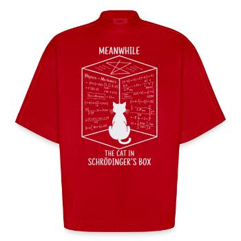Die Katze in Schrödingers Box – Quantenspaß - Heavyweight Oversized Organic Boxy T-Shirt Made in EU - Rot - Vorne