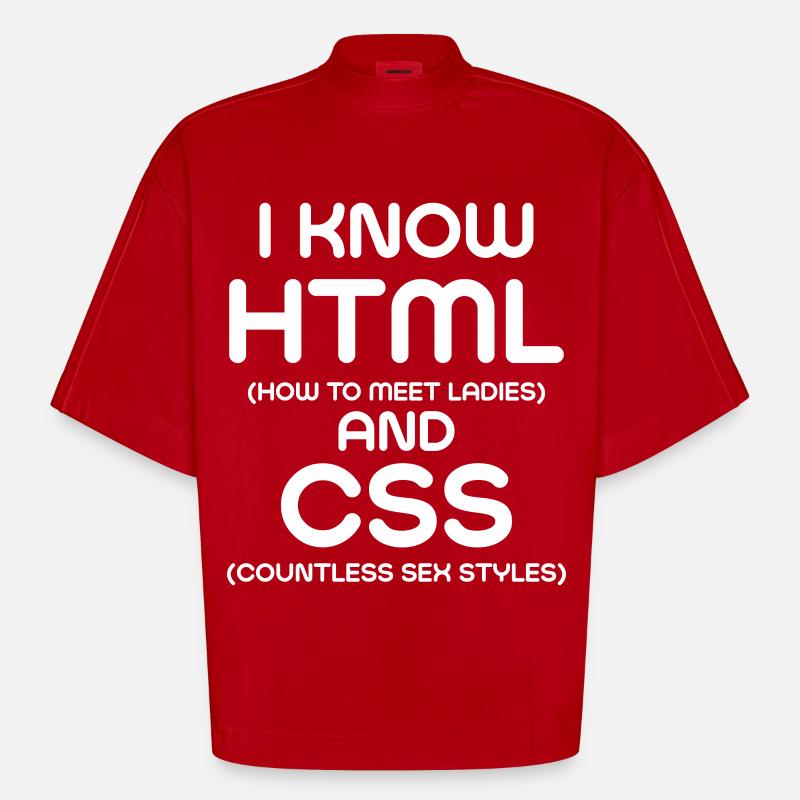 I Know HTML and CSS - Heavyweight Oversized Organic Boxy T-Shirt Made in EU - red