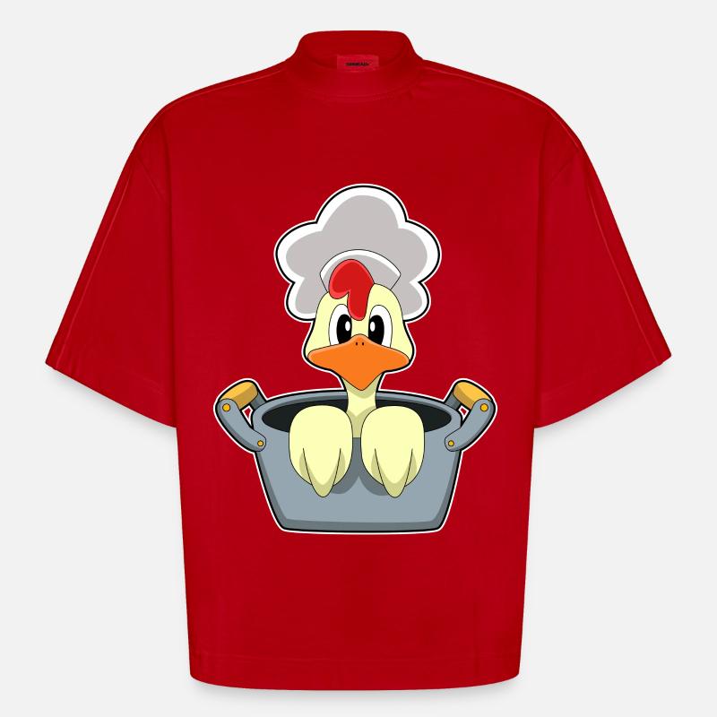 Poulet avec marmite - T-shirt bio épais oversize Boxy fabriqué en UE - rouge