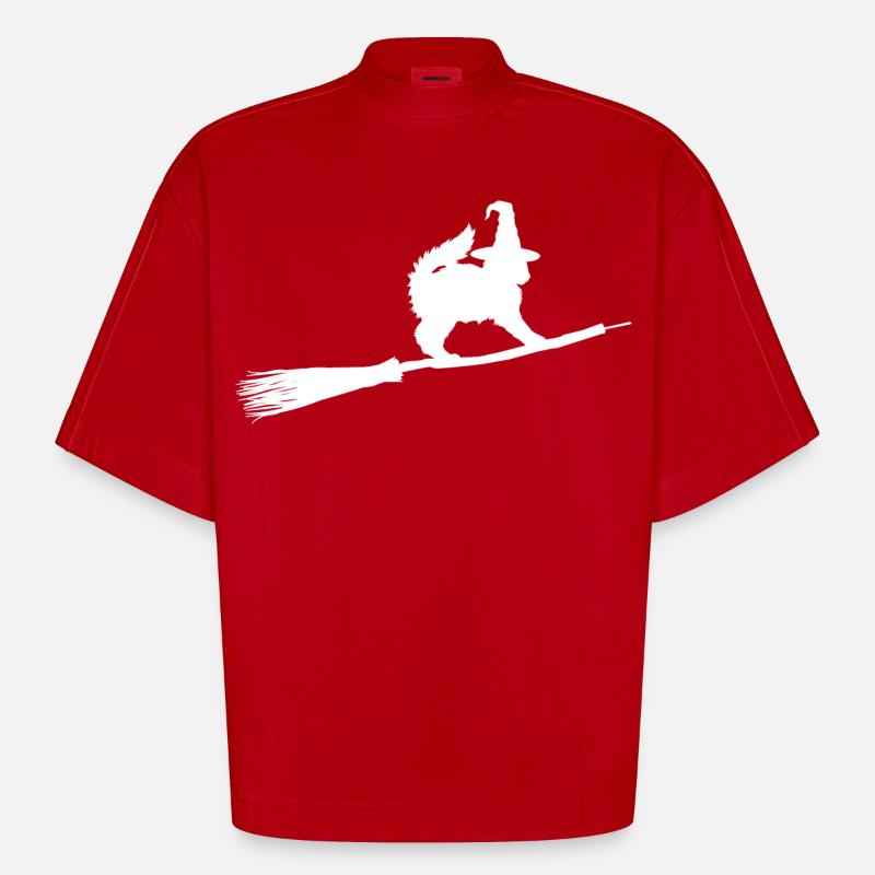 Sorcière de chat - T-shirt bio épais oversize Boxy fabriqué en UE - rouge