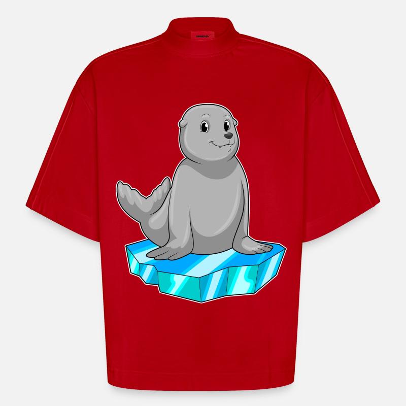 Seehund mit Eisscholle - Heavyweight Oversized Organic Boxy T-Shirt Made in EU - Rot