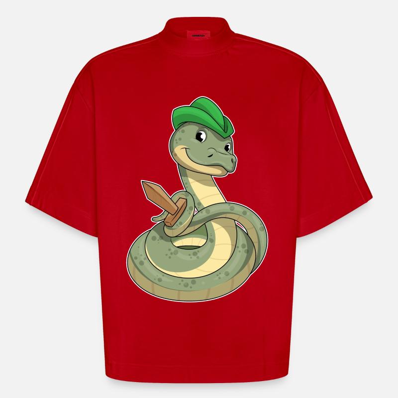 Serpent avec épée - T-shirt bio épais oversize Boxy fabriqué en UE - rouge