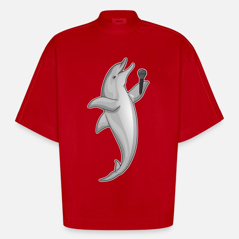 Delfin Singer Microphone - T-shirt bio épais oversize Boxy fabriqué en UE - rouge