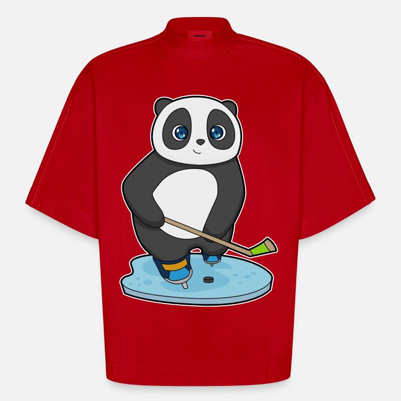 Panda Eishockey Eishockeyschläger - Heavyweight Oversized Organic Boxy T-Shirt Made in EU - Rot