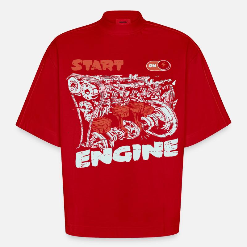Start the engine, engine, engine - Heavyweight Oversized Organic Boxy T-Shirt Made in EU - red