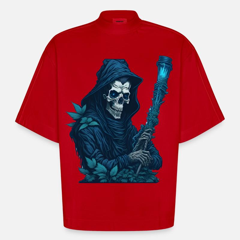Sensenmann mit Gras Pfeife - Heavyweight Oversized Organic Boxy T-Shirt Made in EU - Rot