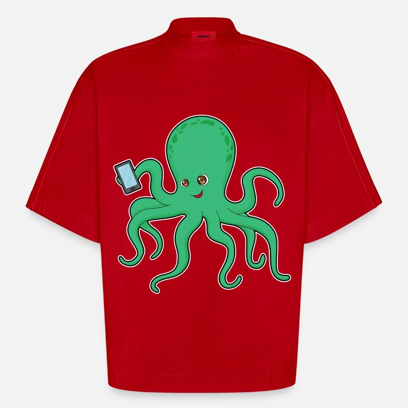Octopus Mobile - T-shirt bio épais oversize Boxy fabriqué en UE - rouge