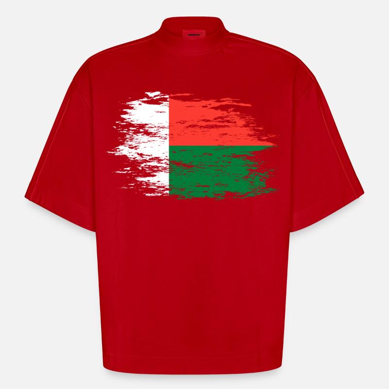 Drapeau de Madagascar utilisé - T-shirt bio épais oversize Boxy fabriqué en UE - rouge