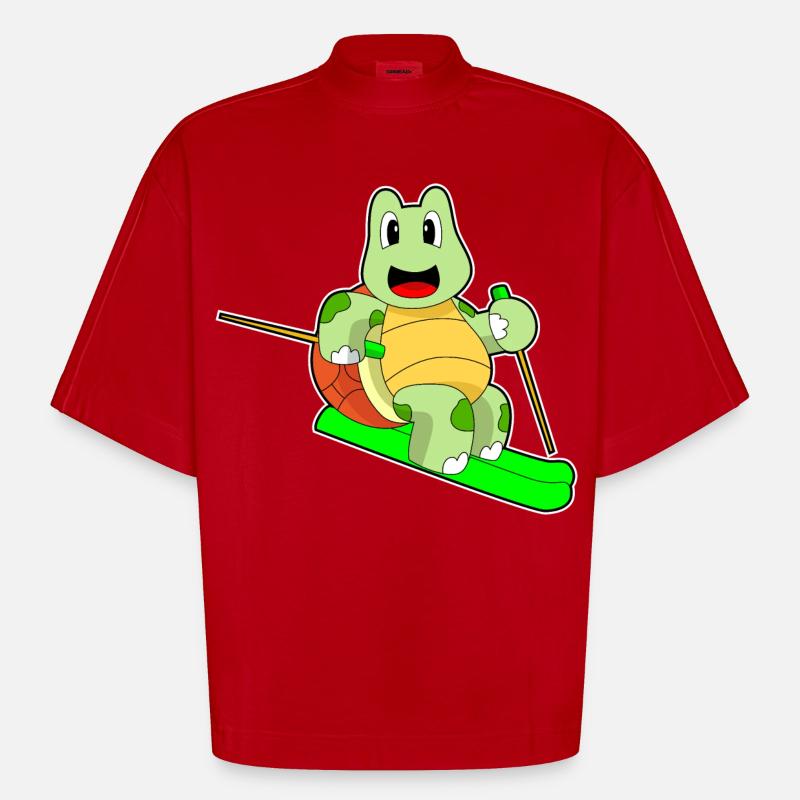 Turtle Skier Ski - T-shirt bio épais oversize Boxy fabriqué en UE - rouge