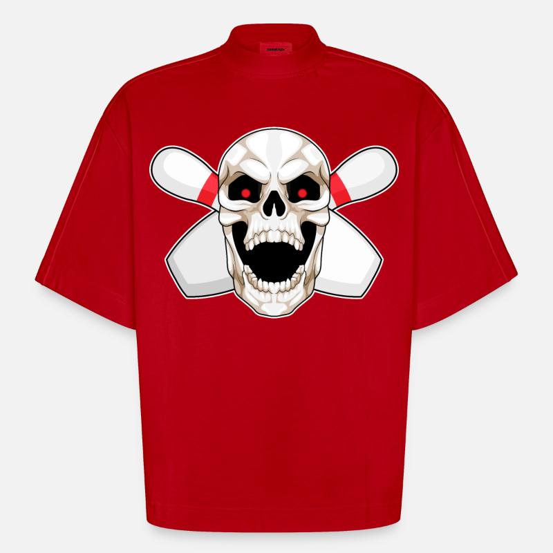 Skull Bowling Bowling Épingle - T-shirt bio épais oversize Boxy fabriqué en UE - rouge