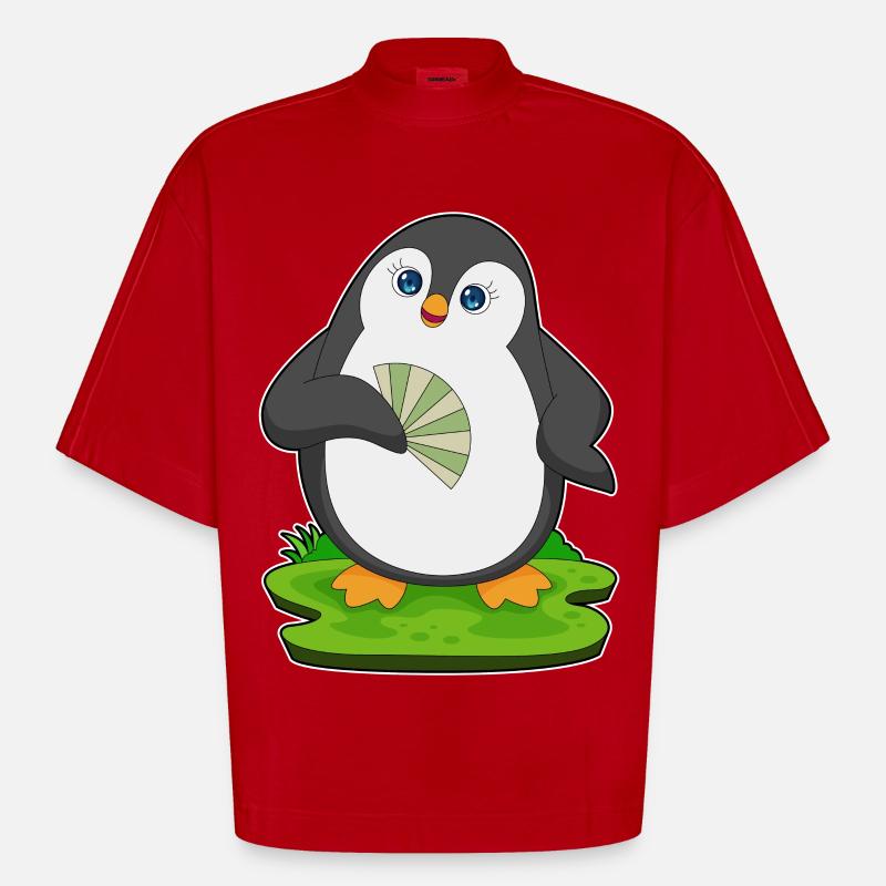 Pinguin Handventilator - Heavyweight Oversized Organic Boxy T-Shirt Made in EU - Rot