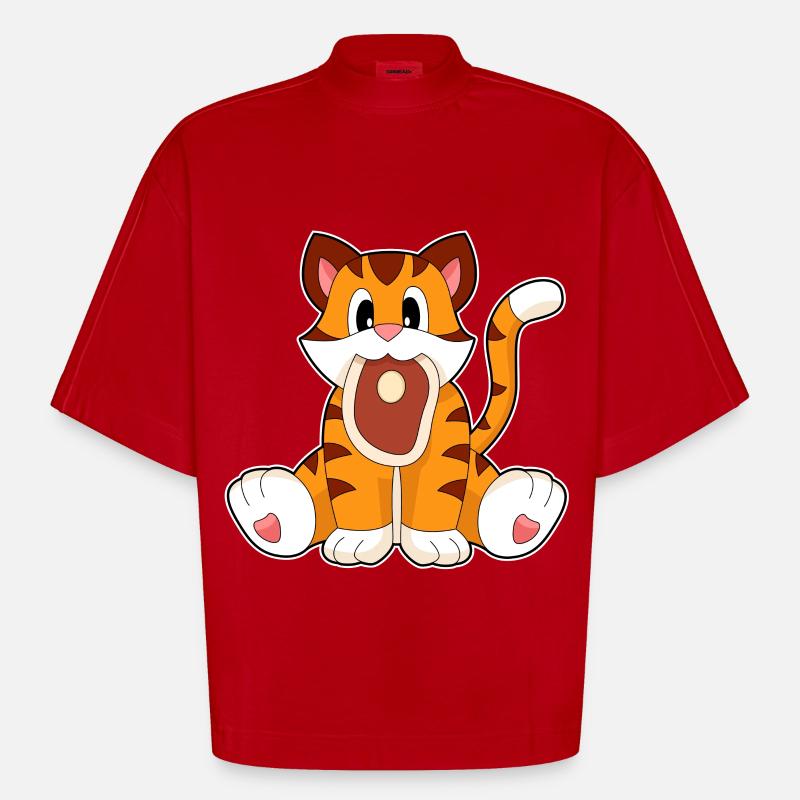 Tiger Fleisch - Heavyweight Oversized Organic Boxy T-Shirt Made in EU - Rot
