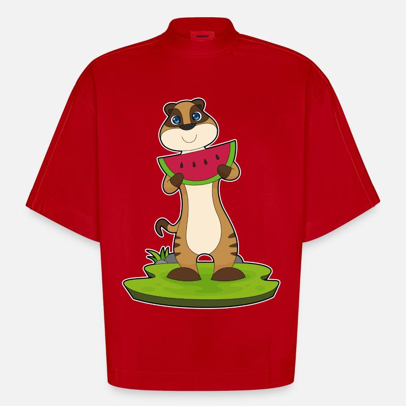 Suricate fruit de pastèque - T-shirt bio épais oversize Boxy fabriqué en UE - rouge