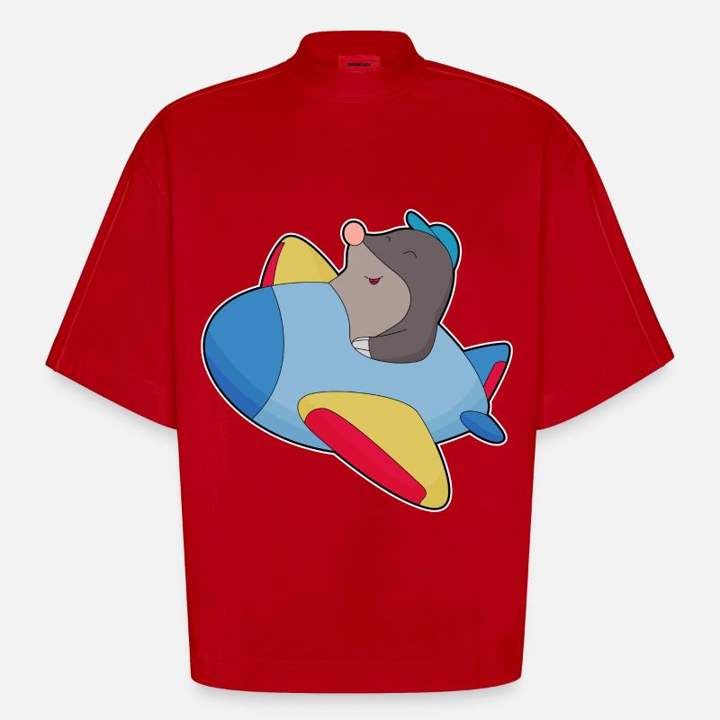 Maulwurf Pilot Flugzeug - Heavyweight Oversized Organic Boxy T-Shirt Made in EU - Rot