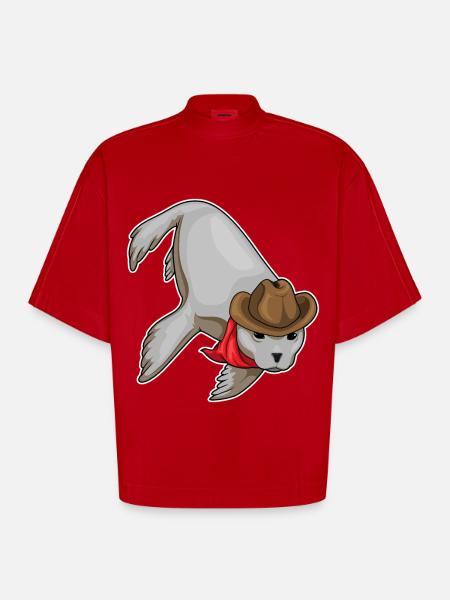 Chapeau de cowboy de phoque - T-shirt bio épais oversize Boxy fabriqué en UE - rouge