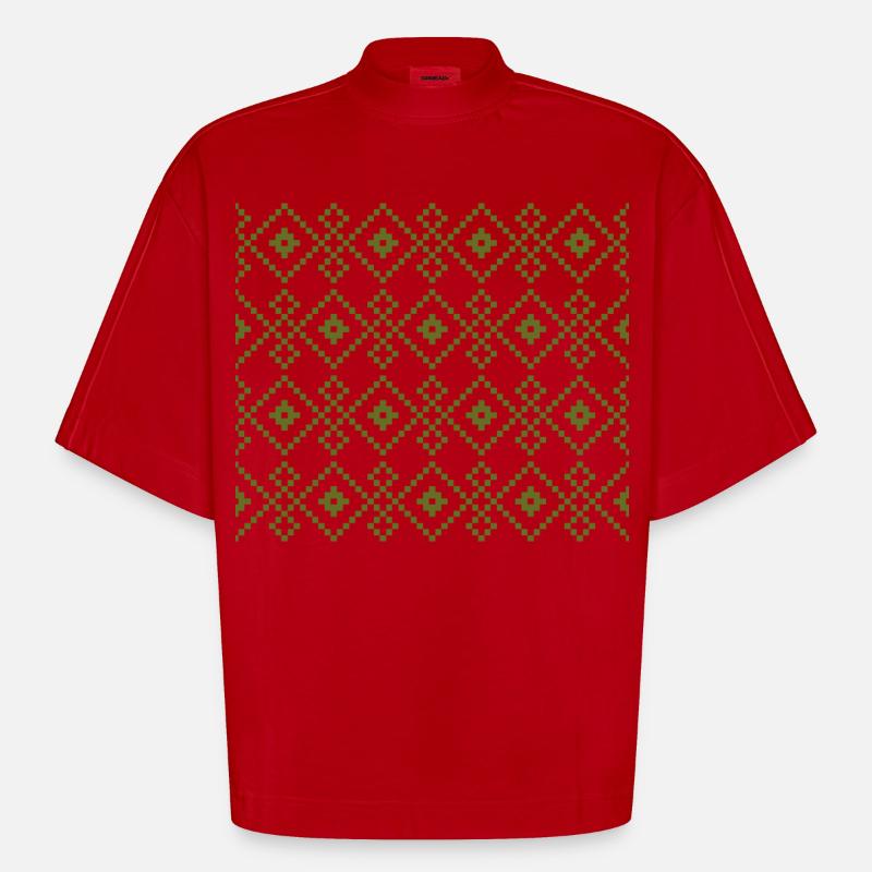 Pull uni de Noël (vert) - T-shirt bio épais oversize Boxy fabriqué en UE - rouge