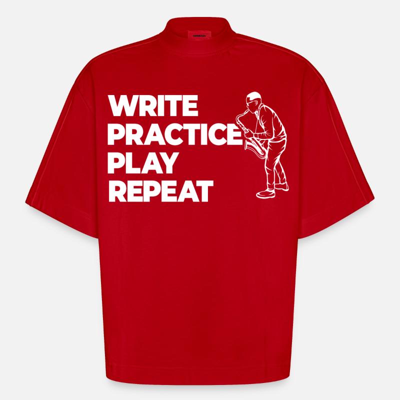 Writing, practicing, playing, repeating - Heavyweight Oversized Organic Boxy T-Shirt Made in EU - red