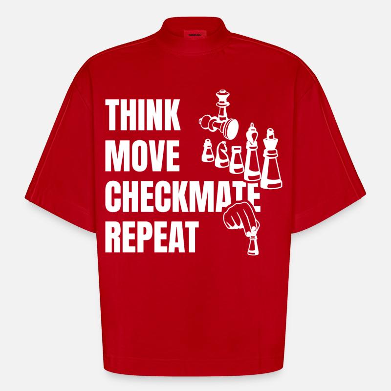 Think Play Checkmate Next - Heavyweight Oversized Organic Boxy T-Shirt Made in EU - red