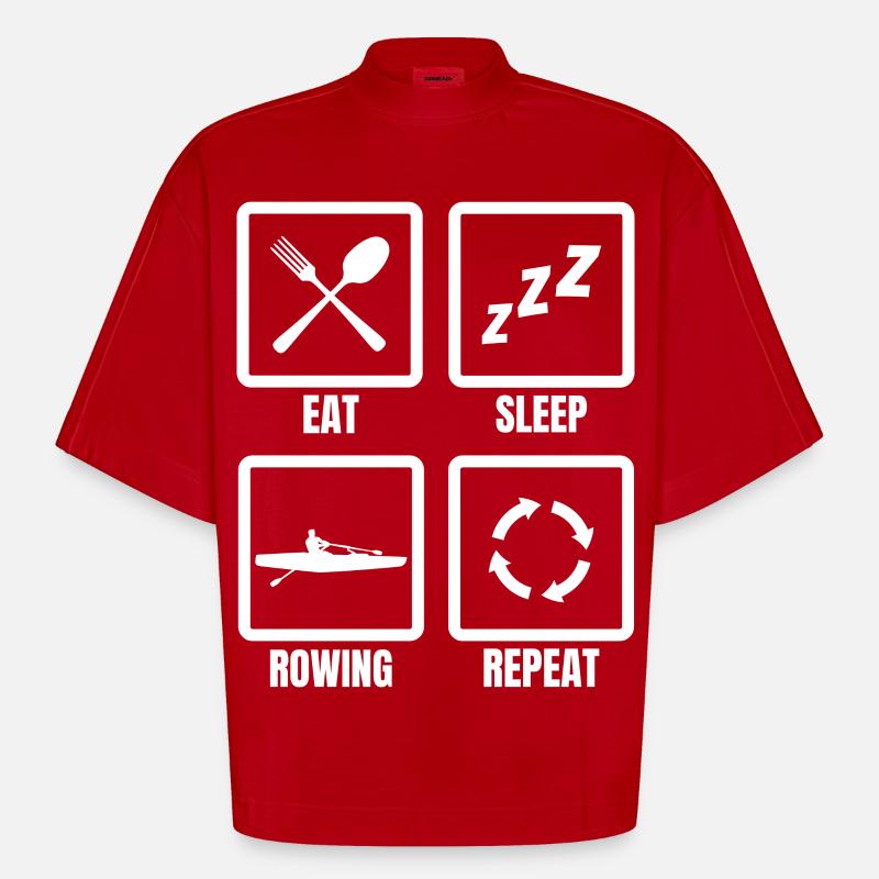 Eating, sleeping, rowing, repeating - Heavyweight Oversized Organic Boxy T-Shirt Made in EU - red
