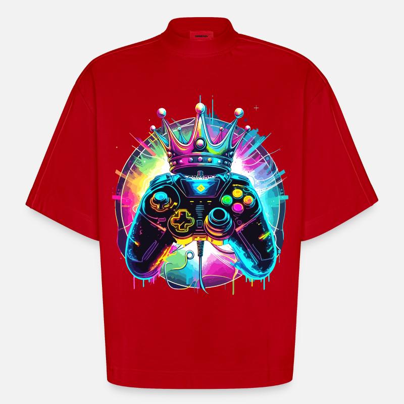 Gaming Controller mit Krone - Heavyweight Oversized Organic Boxy T-Shirt Made in EU - Rot