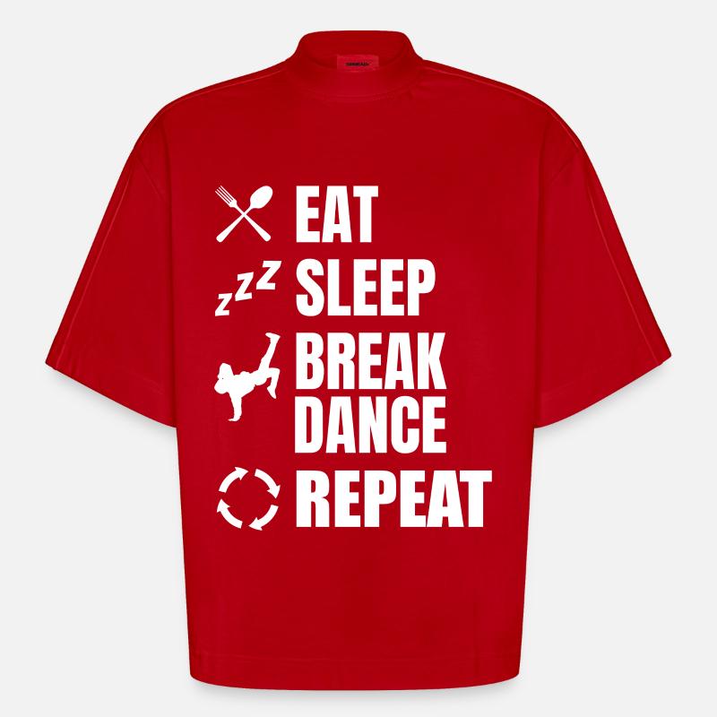 Eating, Sleeping, Breakdancing, Repeating - Heavyweight Oversized Organic Boxy T-Shirt Made in EU - red
