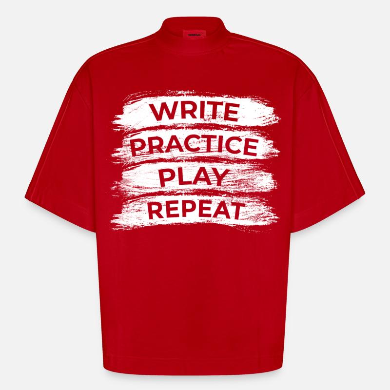 Writing, practicing, playing, repeating - Heavyweight Oversized Organic Boxy T-Shirt Made in EU - red