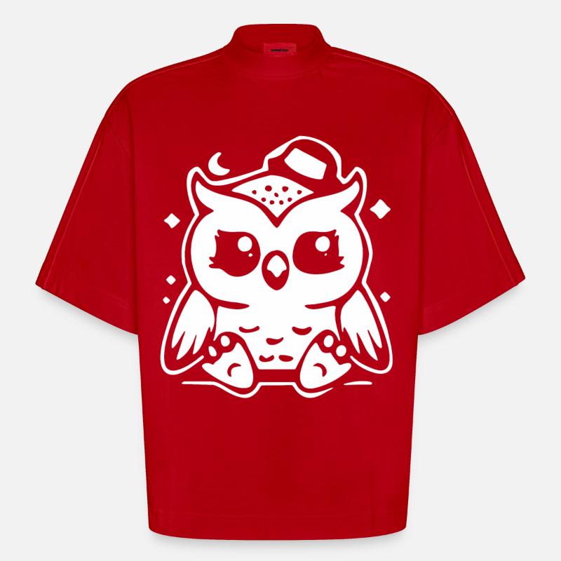 Niedliche Eulenfigur mit Hut - Heavyweight Oversized Organic Boxy T-Shirt Made in EU - Rot