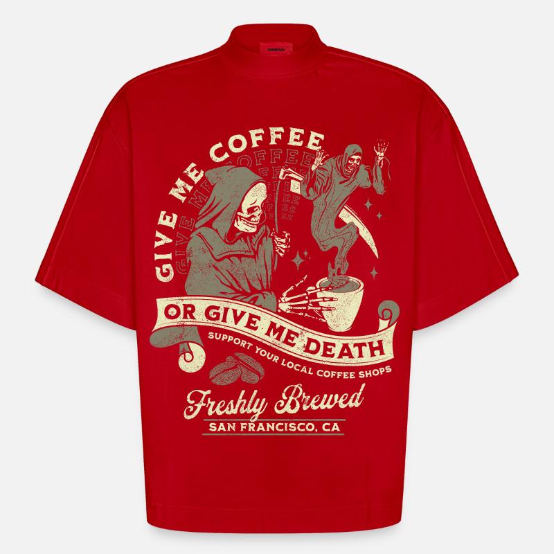 Kaffee oder Tod: Frisch Gebrüht - Heavyweight Oversized Organic Boxy T-Shirt Made in EU - Rot