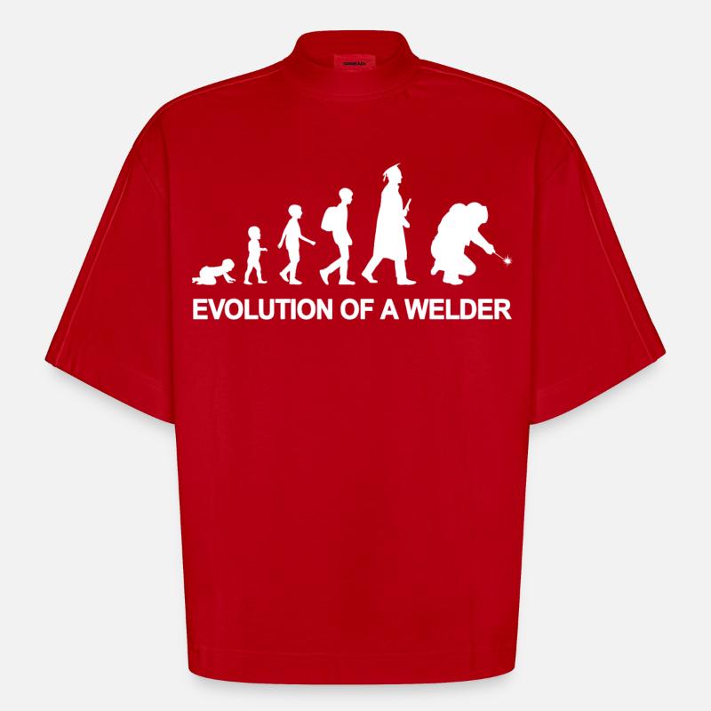 Evolution eines Schweißers - Heavyweight Oversized Organic Boxy T-Shirt Made in EU - Rot