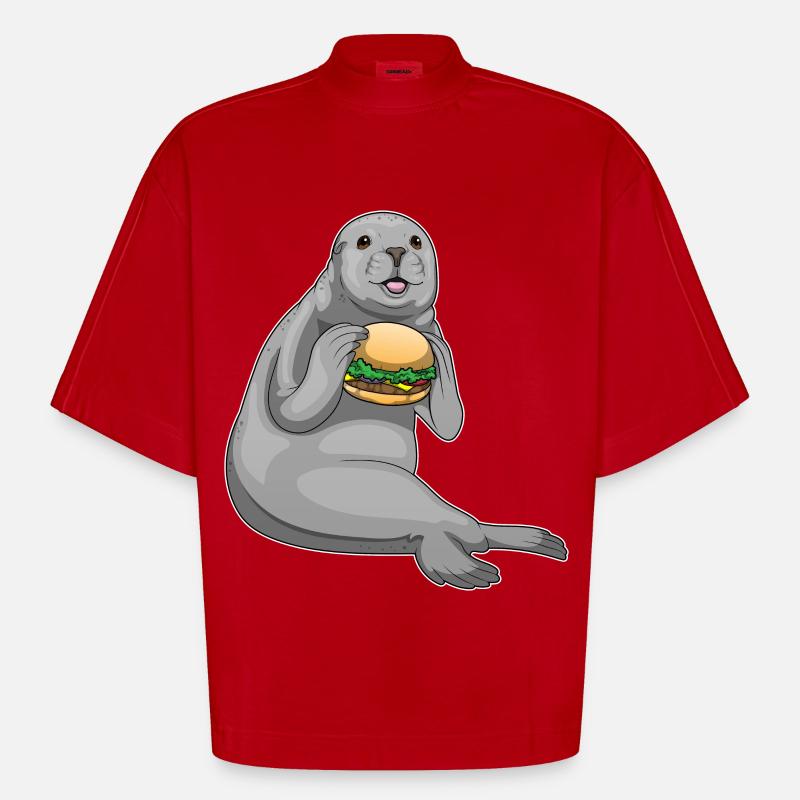 Burger de phoque - T-shirt bio épais oversize Boxy fabriqué en UE - rouge