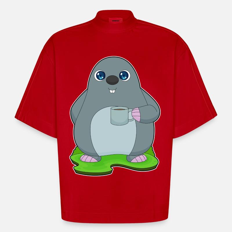 Mole Coffee Tassee - Heavyweight Oversized Organic Boxy T-Shirt Made in EU - red