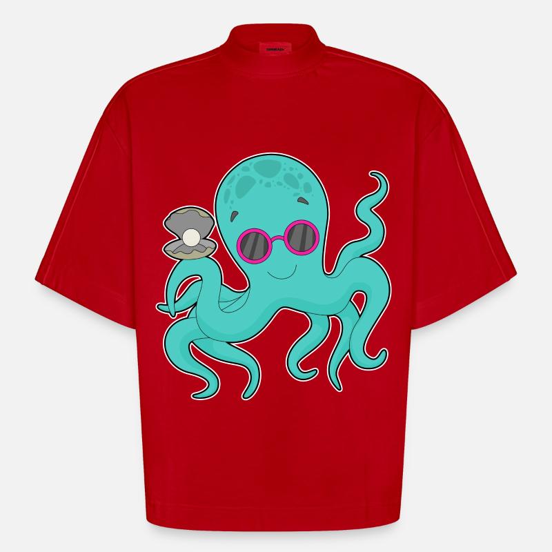 Krake Perle - Heavyweight Oversized Organic Boxy T-Shirt Made in EU - Rot