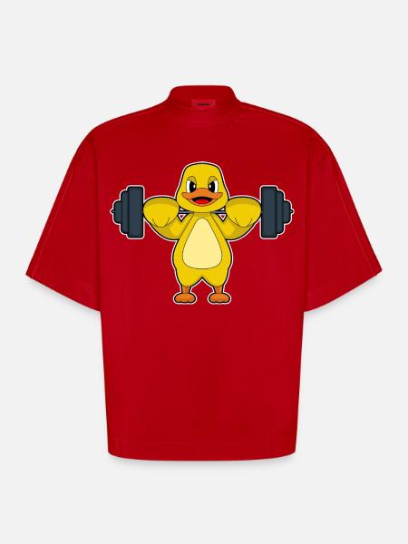 Duck Bodybuilder Barbell Bodybuilding - Heavyweight Oversized Organic Boxy T-Shirt Made in EU - red