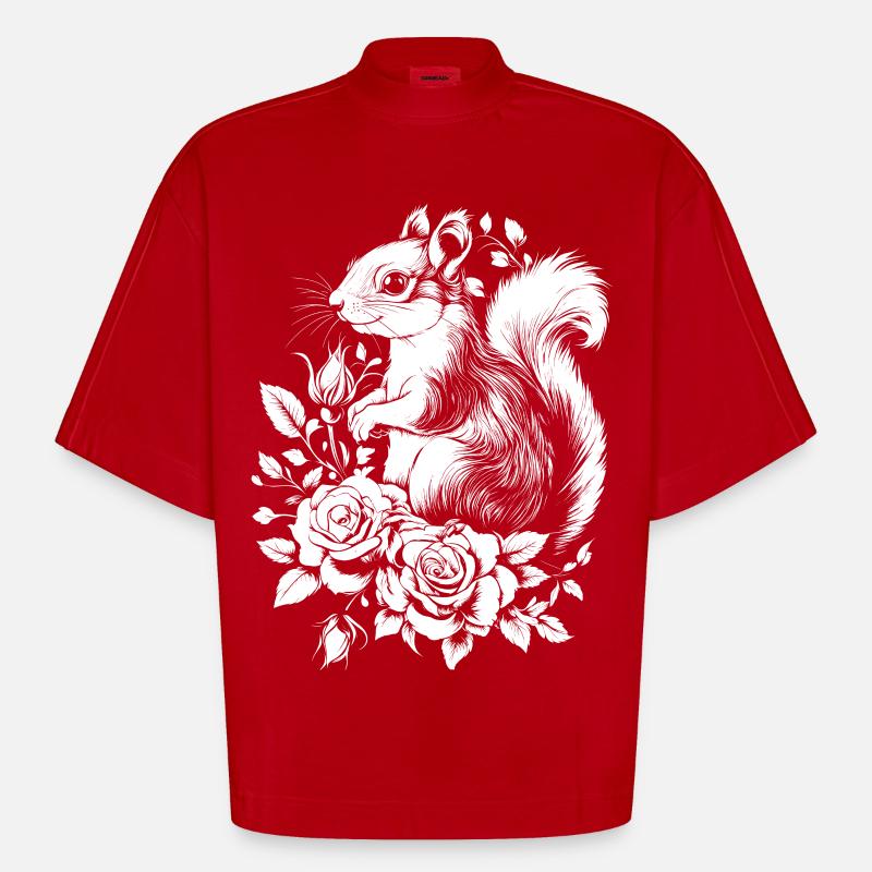 Eichhörnchen Ästhetik Rose Blumen Hörnchen - Heavyweight Oversized Organic Boxy T-Shirt Made in EU - Rot