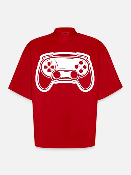 Video Game Controller Drawing - Heavyweight Oversized Organic Boxy T-Shirt Made in EU - red