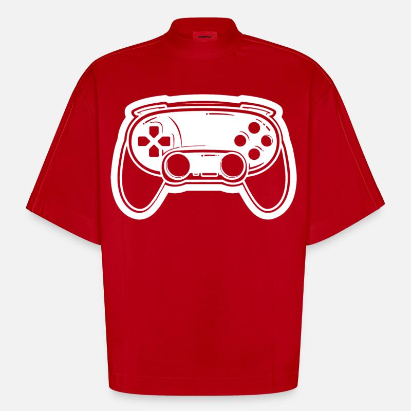Video Game Controller Drawing - Heavyweight Oversized Organic Boxy T-Shirt Made in EU - red
