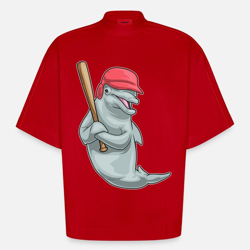 Batte de baseball Dolphin - T-shirt bio épais oversize Boxy fabriqué en UE - rouge